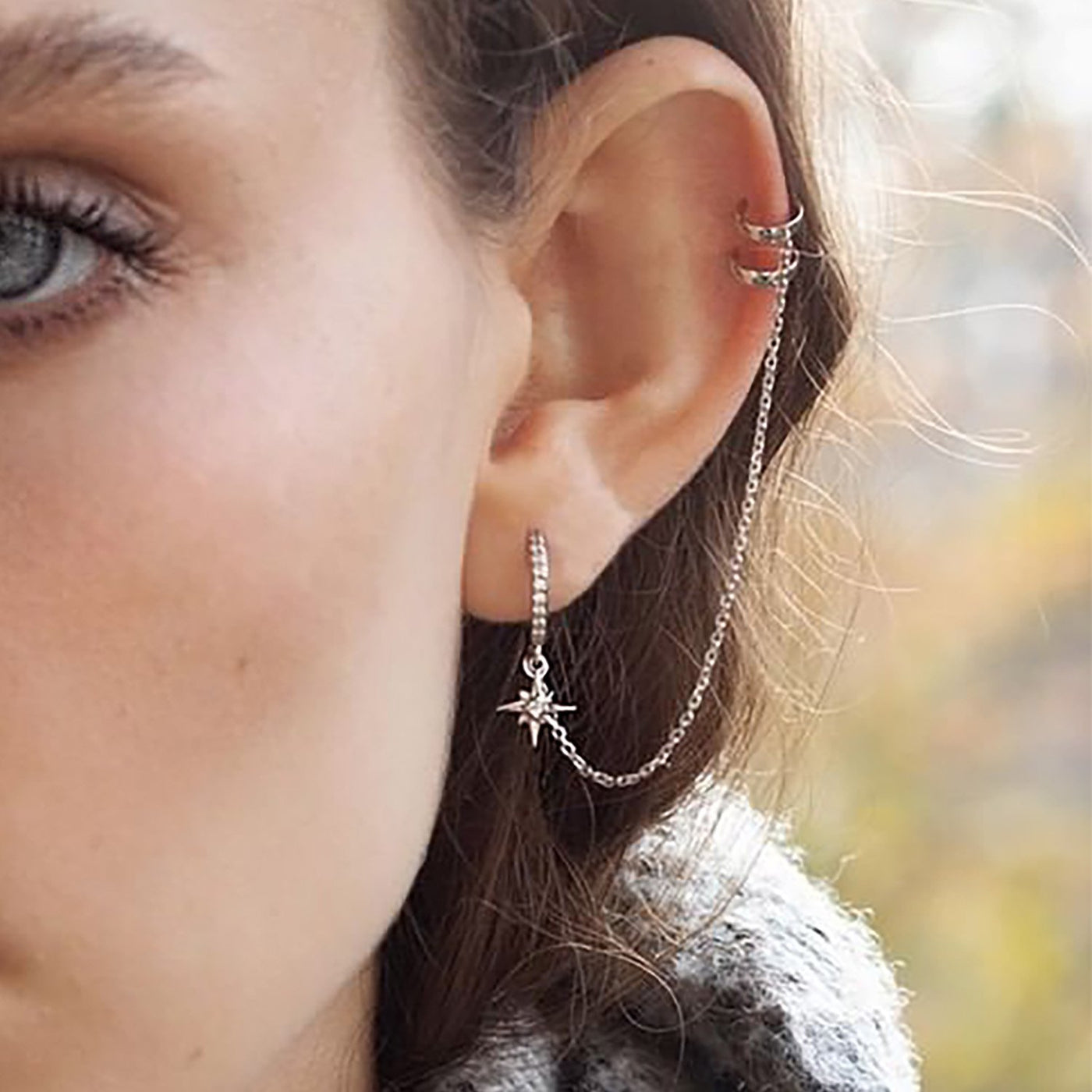 Silver ear cuff earring with cubic zirconia