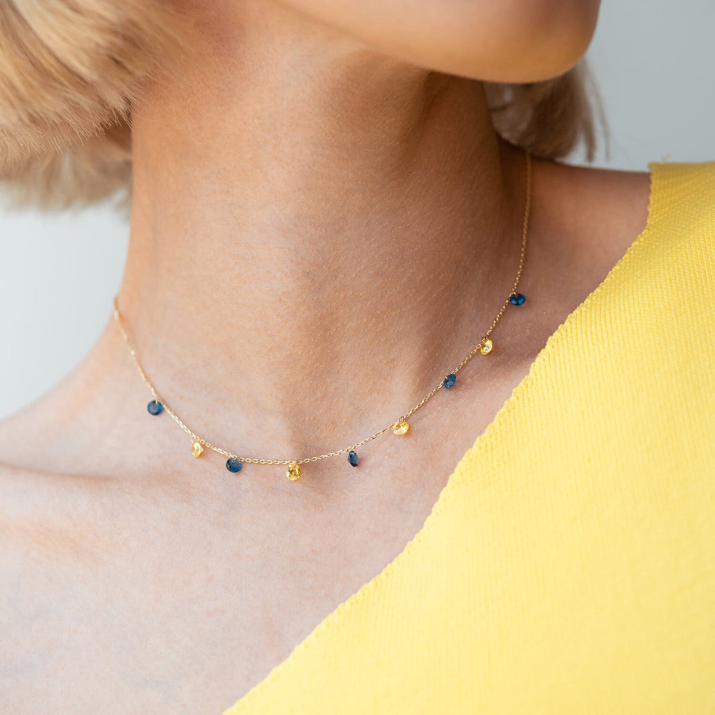 Gold Necklace "Ukrainian" (blue and yellow cubic zirconia)