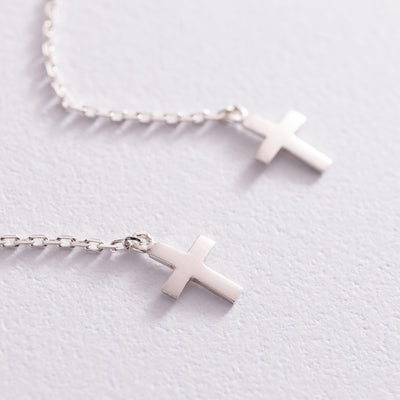 Silver cross chain earrings