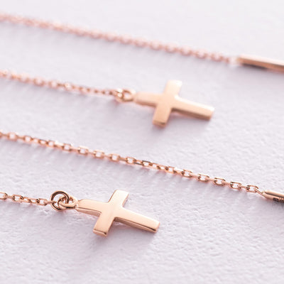 Gold cross chain earrings