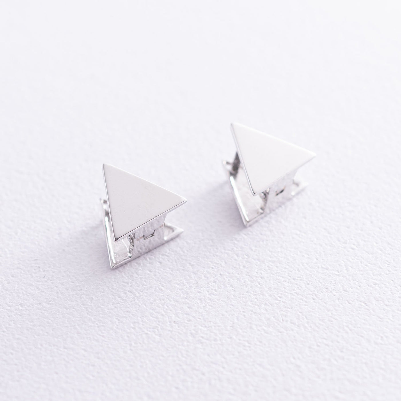 White Gold Triangle Stud Earrings