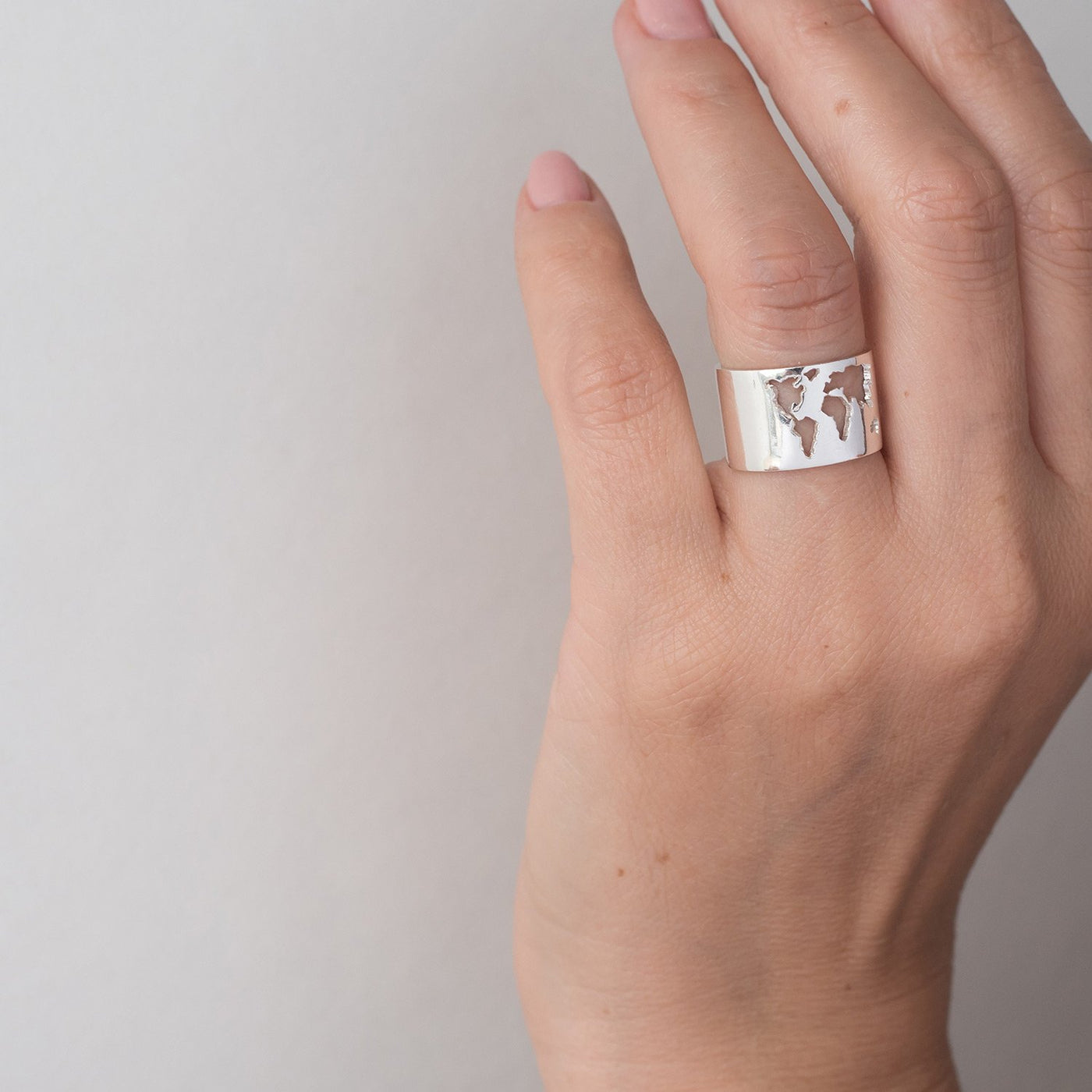 Silver World Map Ring