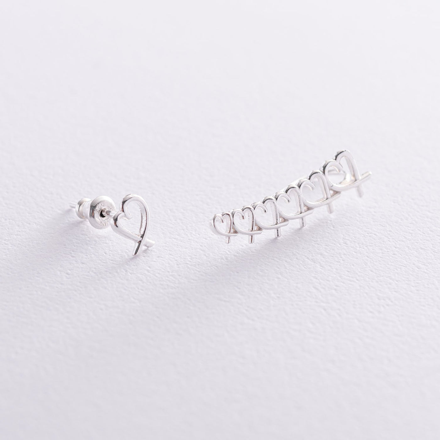 Silver Heart Climber Earrings