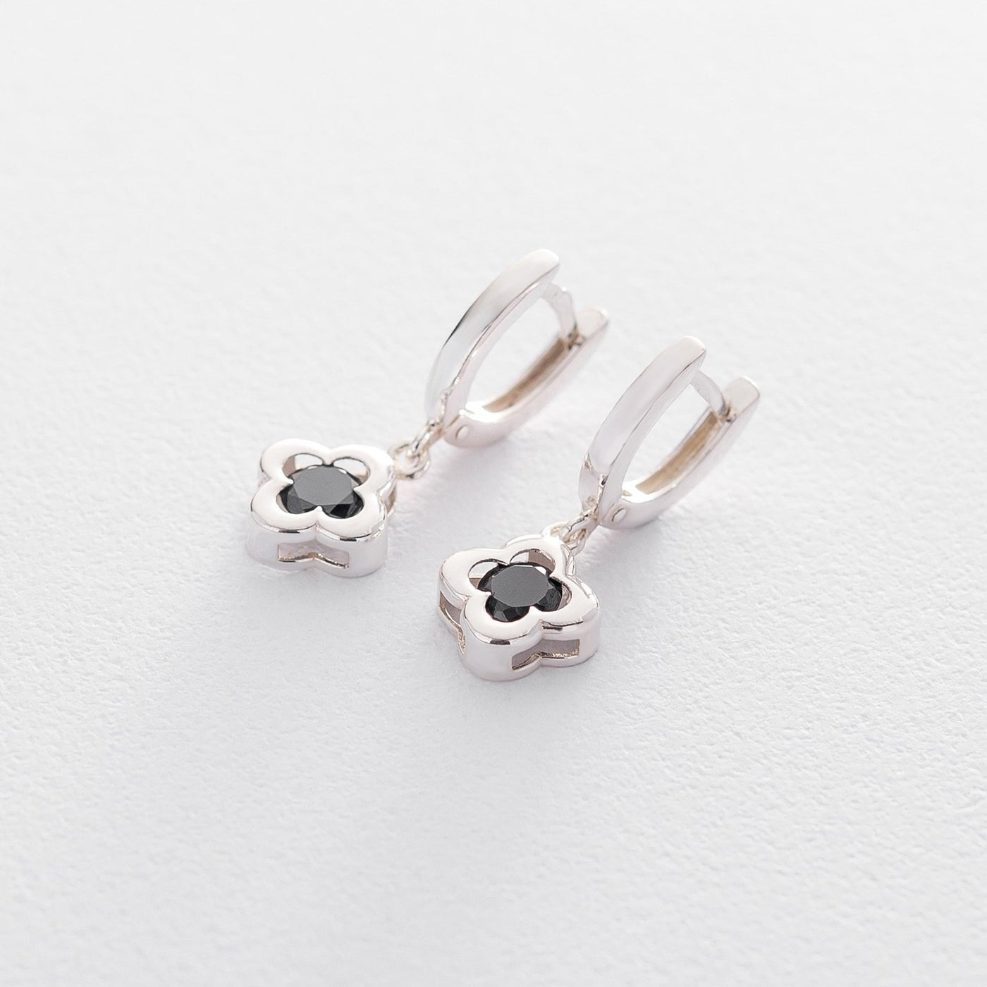 Silver Clover earrings (black cubic zirconia)