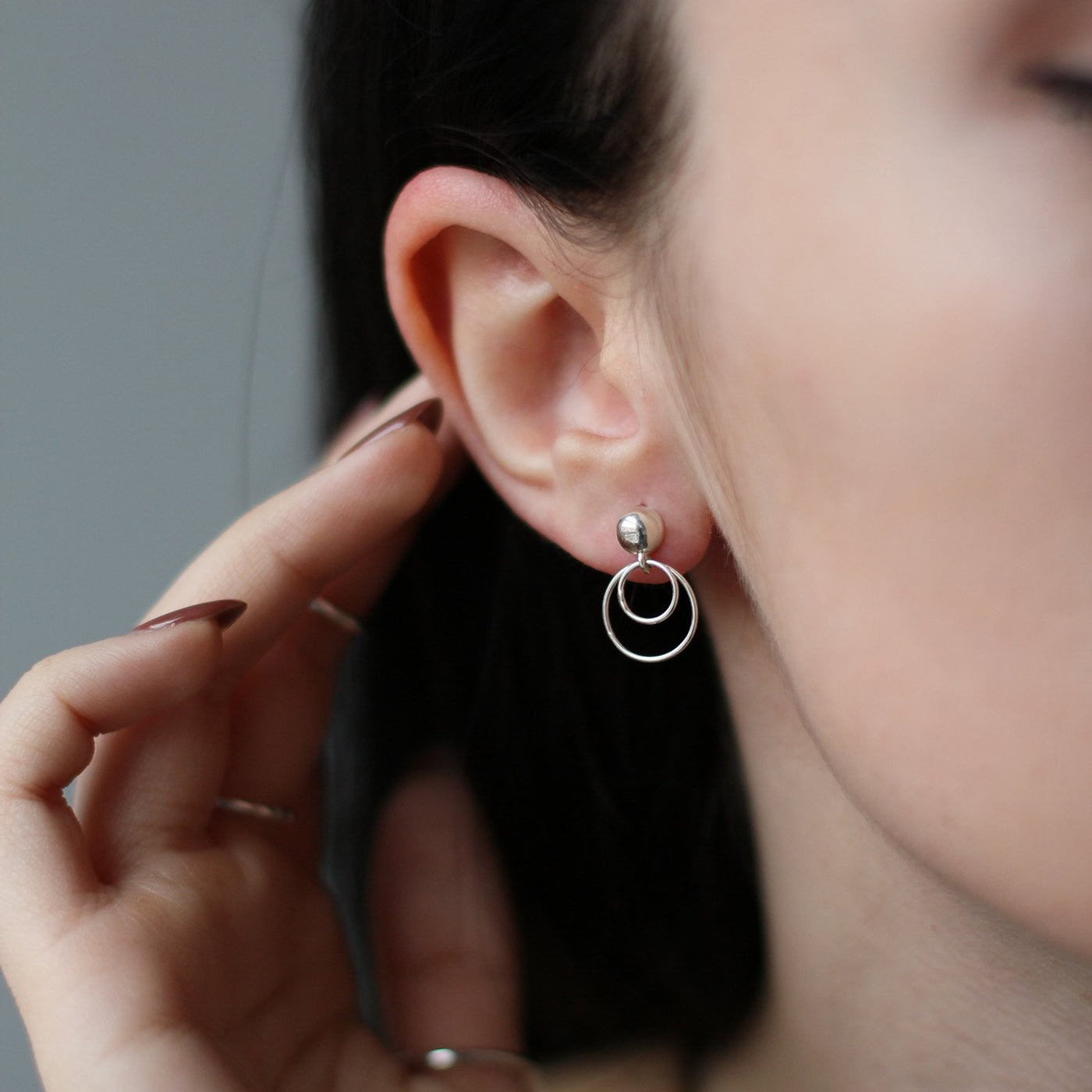 Silver stud hoop earrings