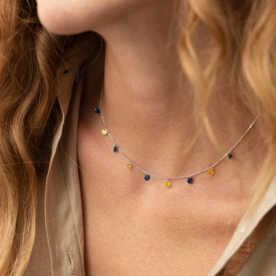 Gold Necklace "Ukrainian" (blue and yellow cubic zirconia)