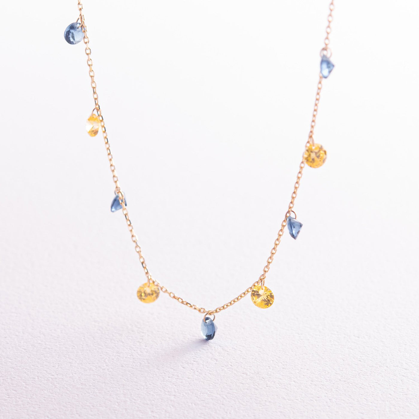 Gold Necklace "Ukrainian" (blue and yellow cubic zirconia)