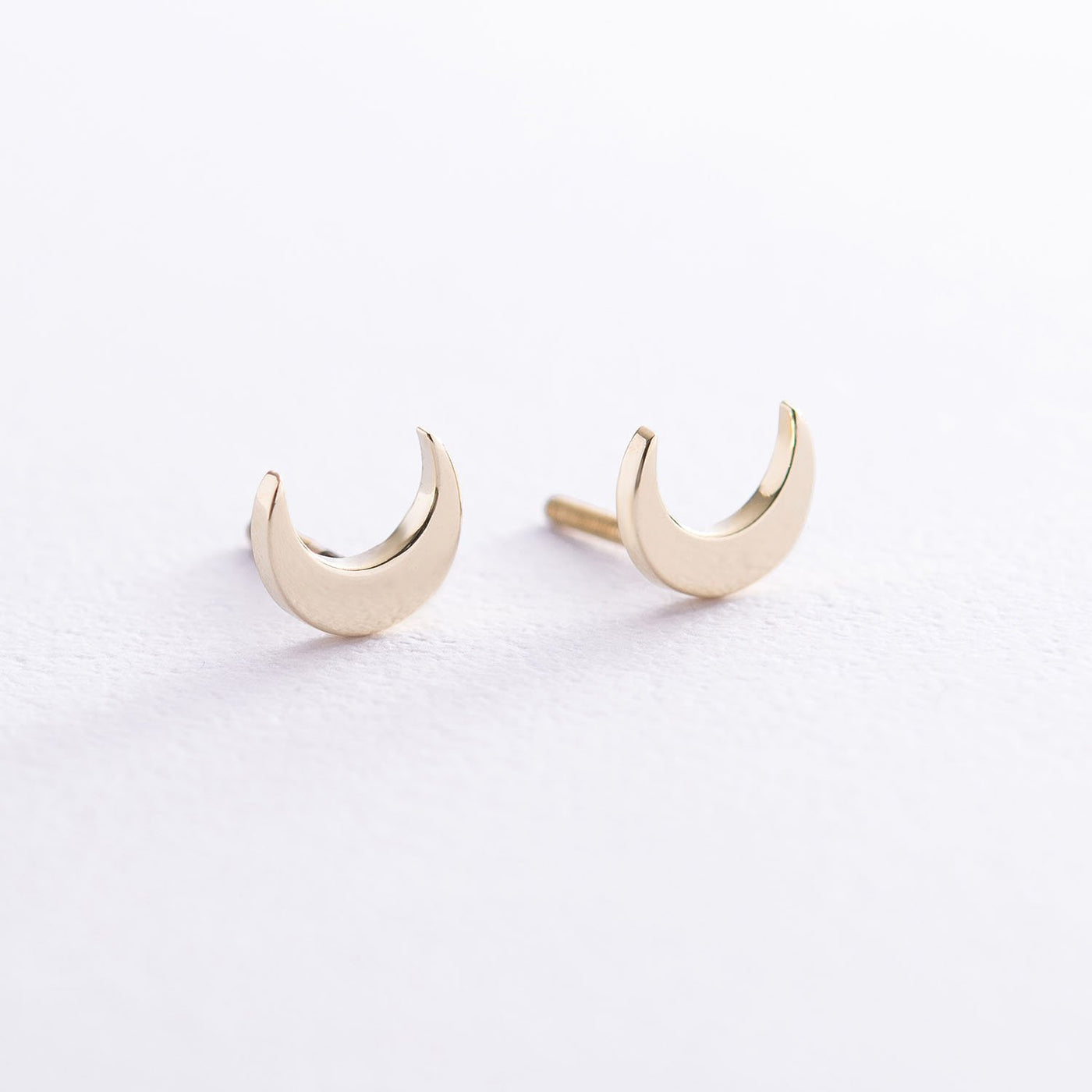 Yellow Gold Moon Stud Earrings