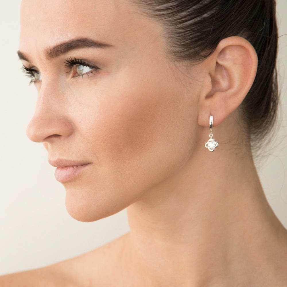 Silver Clover earrings with cubic zirconia