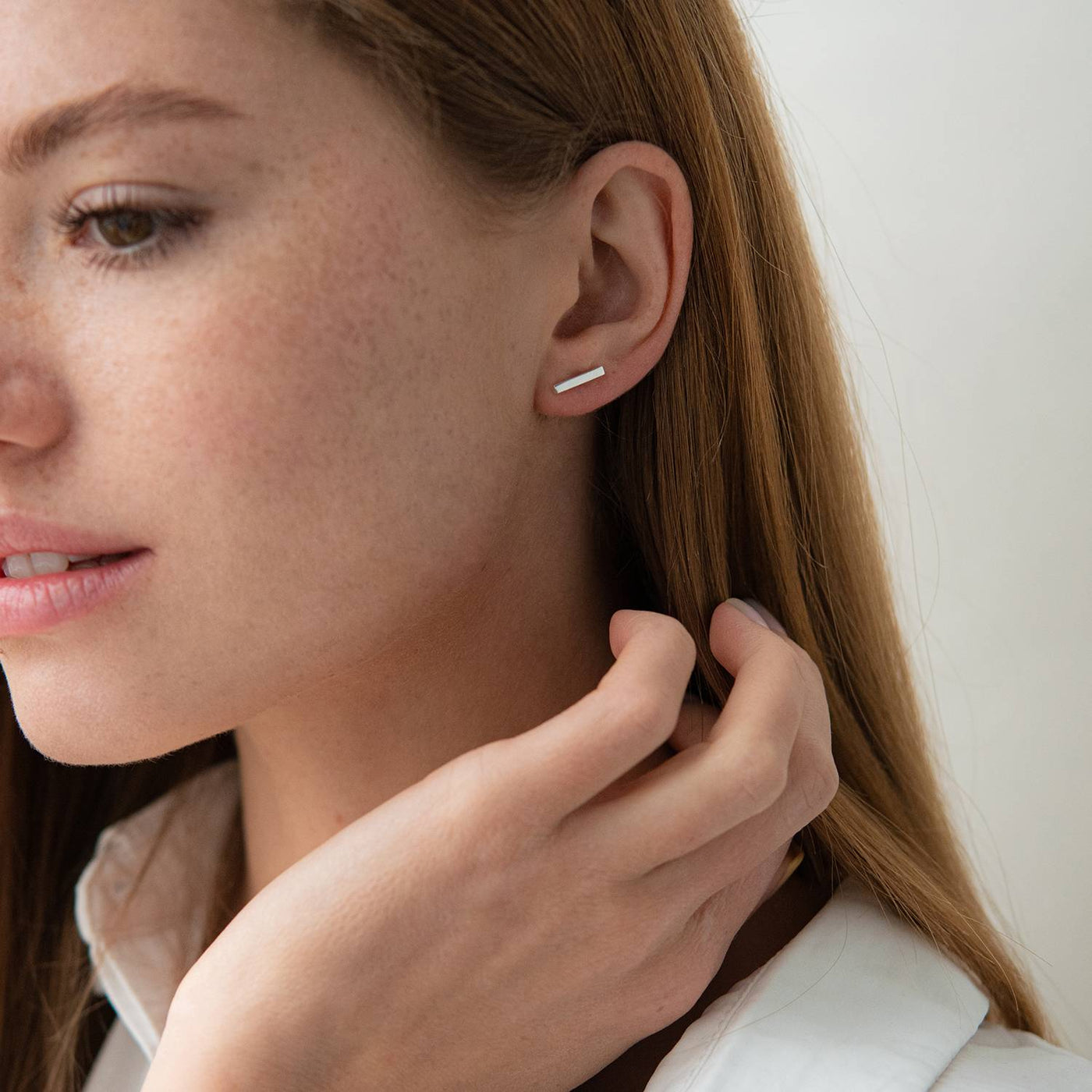 Silver square stud earrings