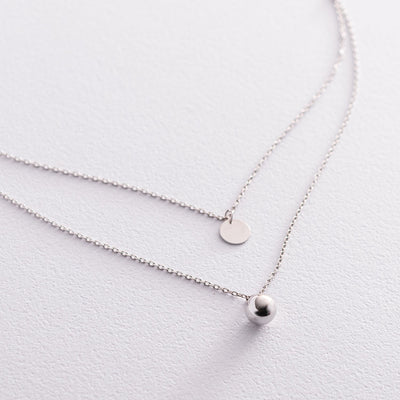 White Gold Ball and Coin Necklace