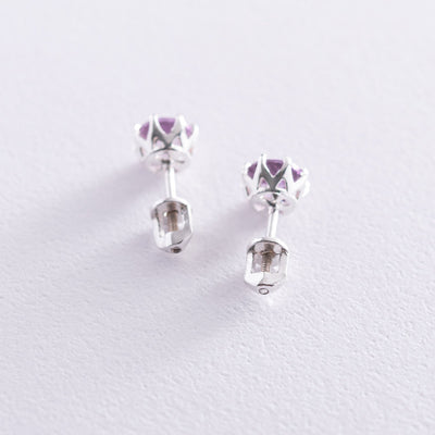 Silver stud earrings (synthetic alexandrite)