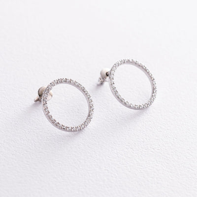 Silver circle stud earrings with cubic zirconia