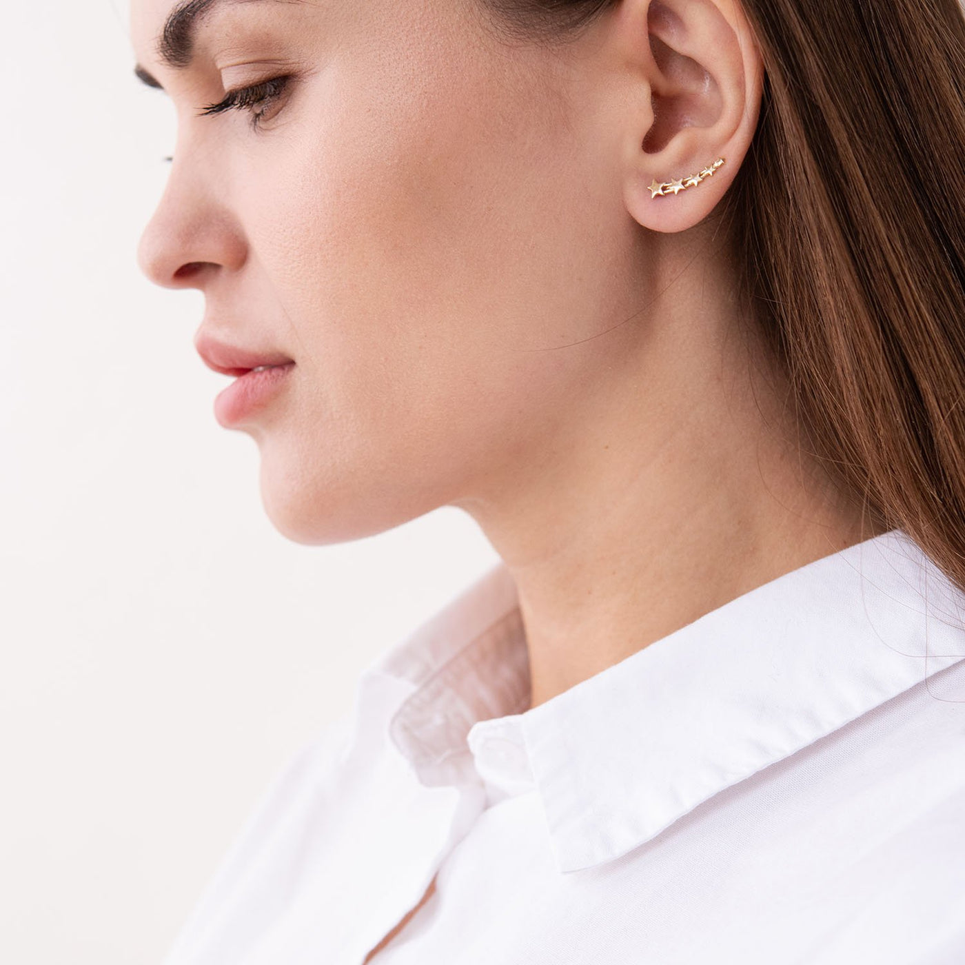 Yellow Gold Star Climber Earrings