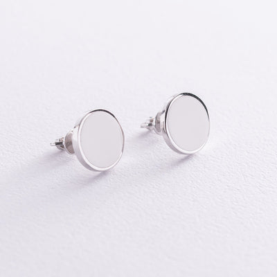 Silver stud earrings with white enamel