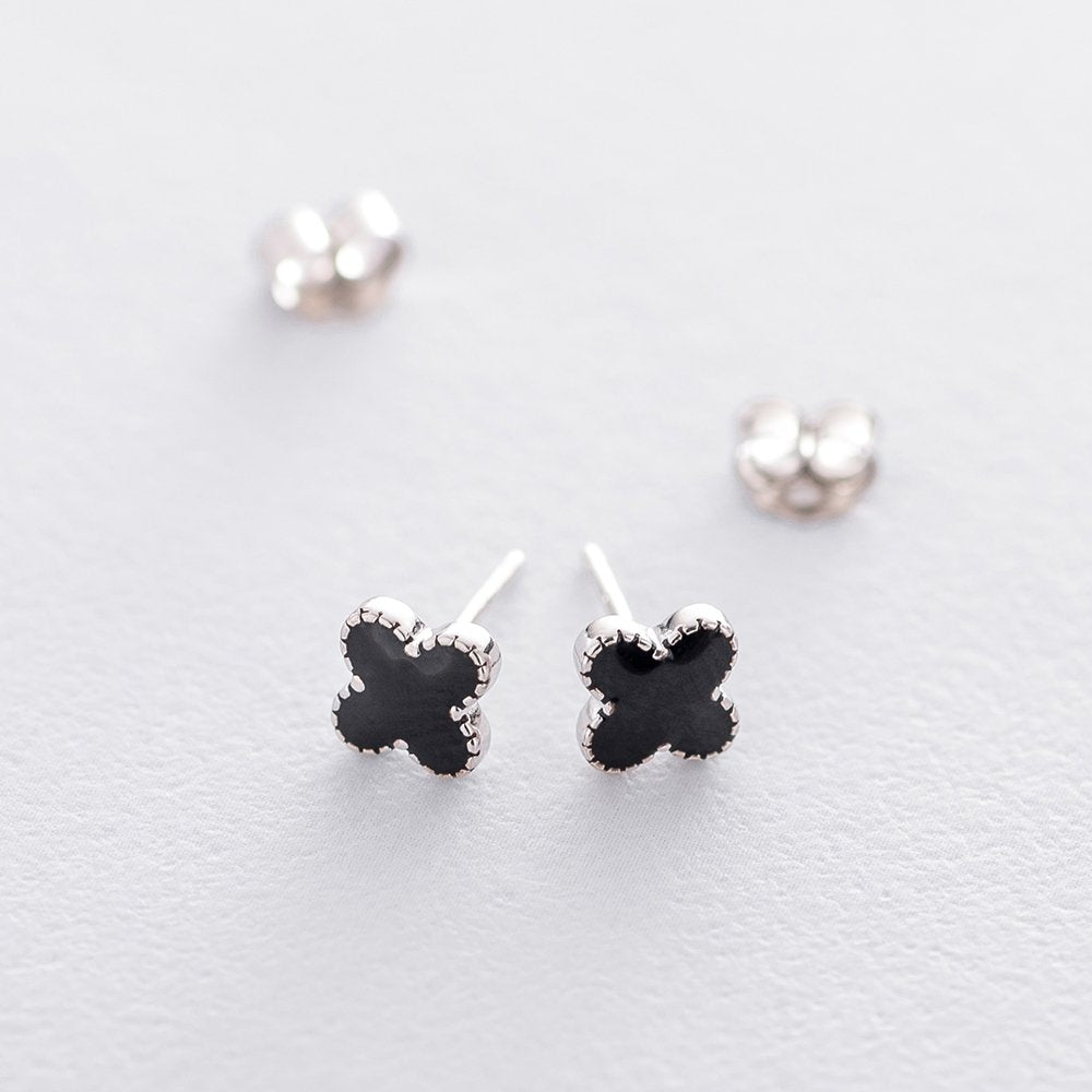 Silver Clover stud earrings (enamel)