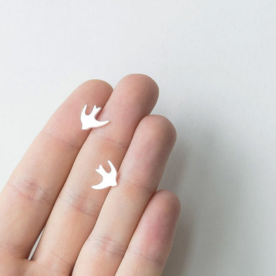 Silver stud earrings Swallow