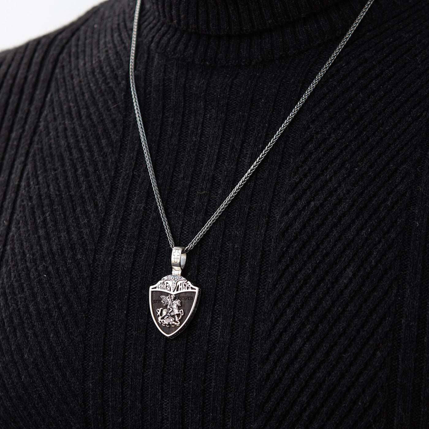 Silver pendant "St. George" with ebony wood