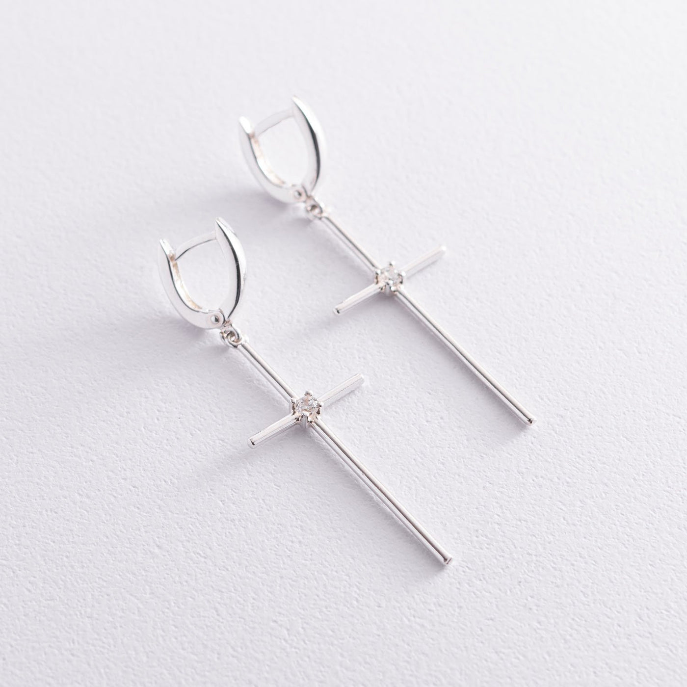 Silver cross earrings with cubic zirconia