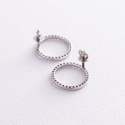 Silver circle stud earrings with cubic zirconia