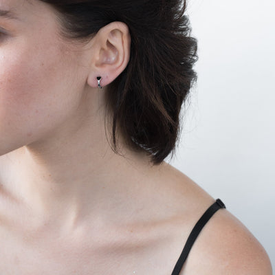 Silver hoop earrings with hearts (enamel)