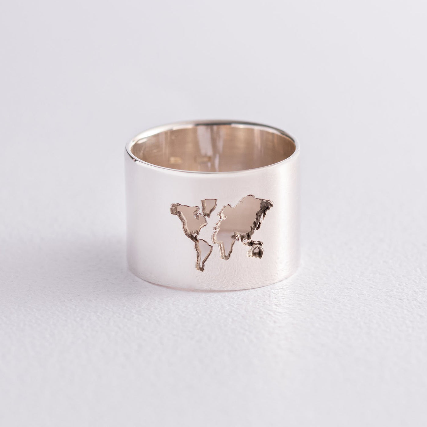 Silver World Map Ring