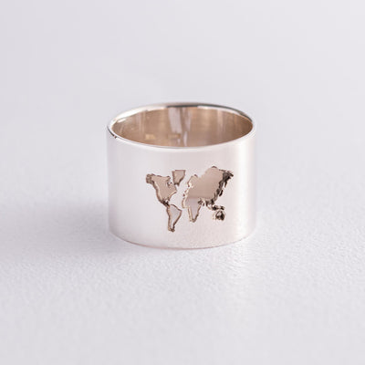 Silver World Map Ring