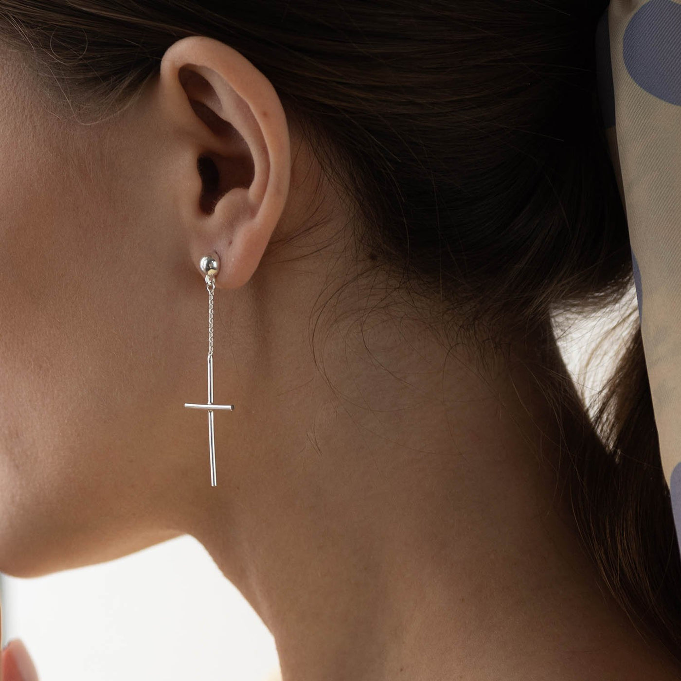 Silver cross stud earrings