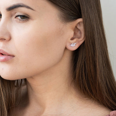 White Gold Leaves Stud Earrings