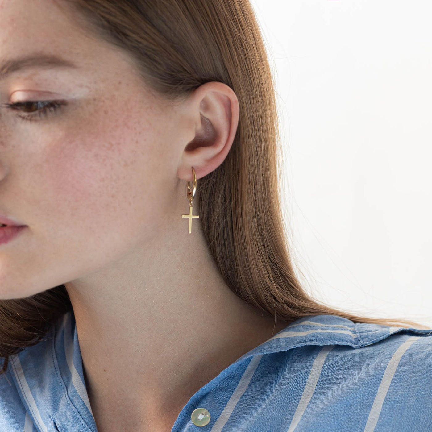 Yellow Gold Cross Earrings