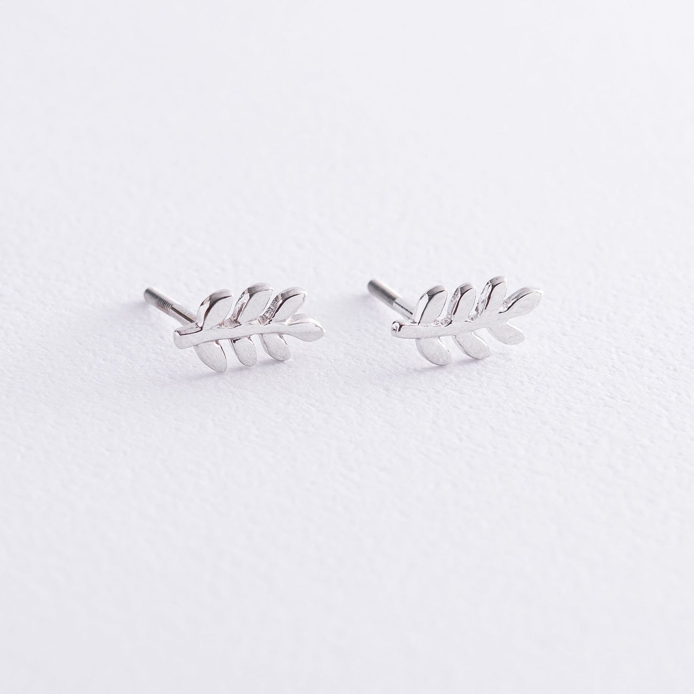 White Gold Stud Leaves Earrings