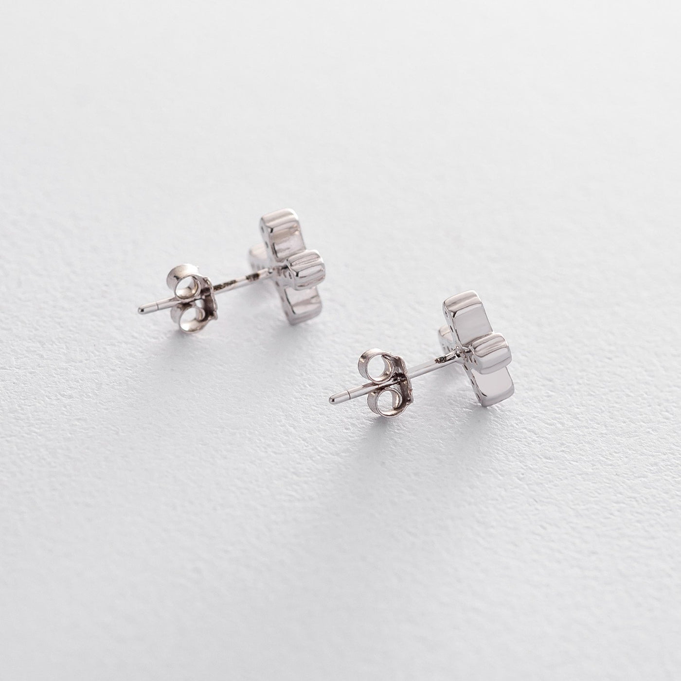 Silver Cross Stud Earrings with Enamel