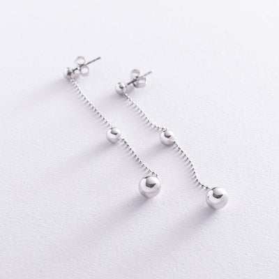 Silver stud earrings Balls on a chain