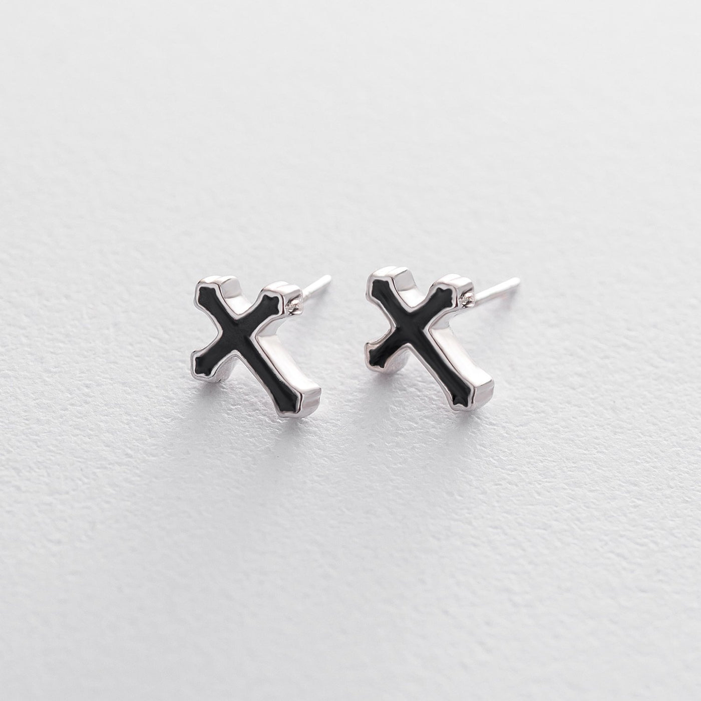 Silver Cross Stud Earrings with Enamel