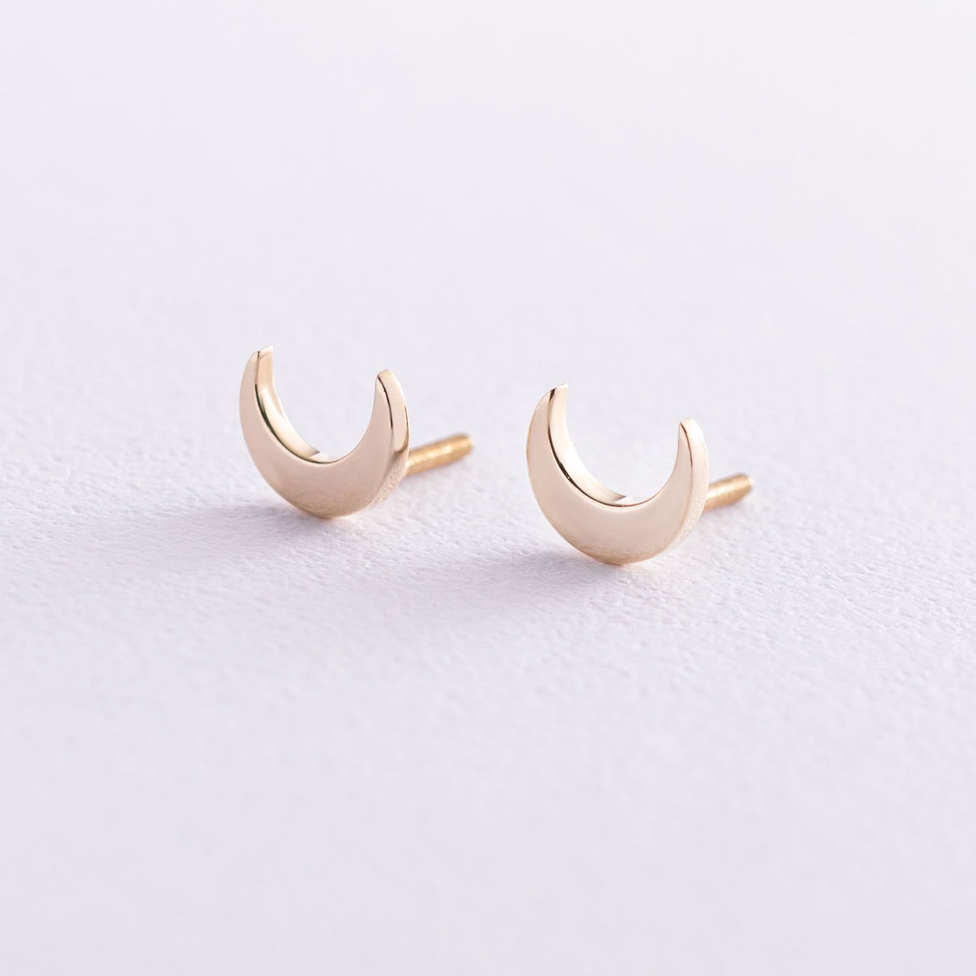 Yellow Gold Moon Stud Earrings