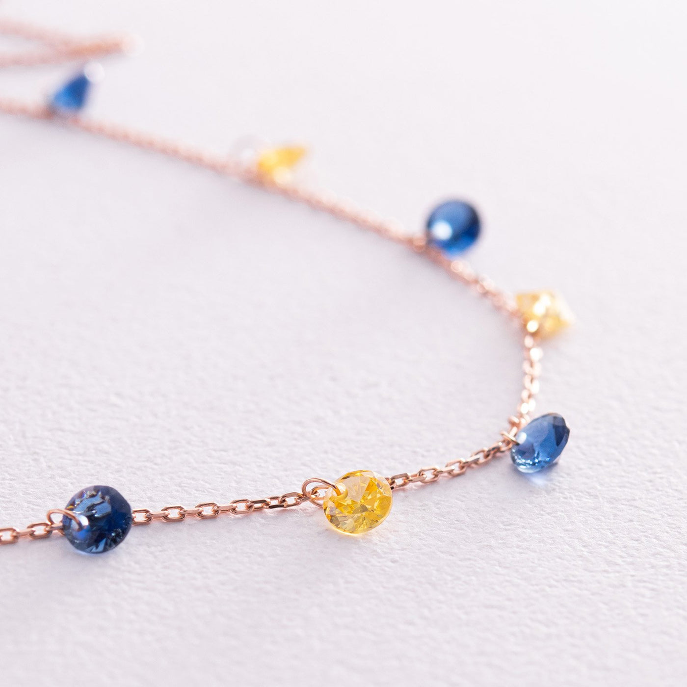 Gold Necklace "Ukrainian" (blue and yellow cubic zirconia)