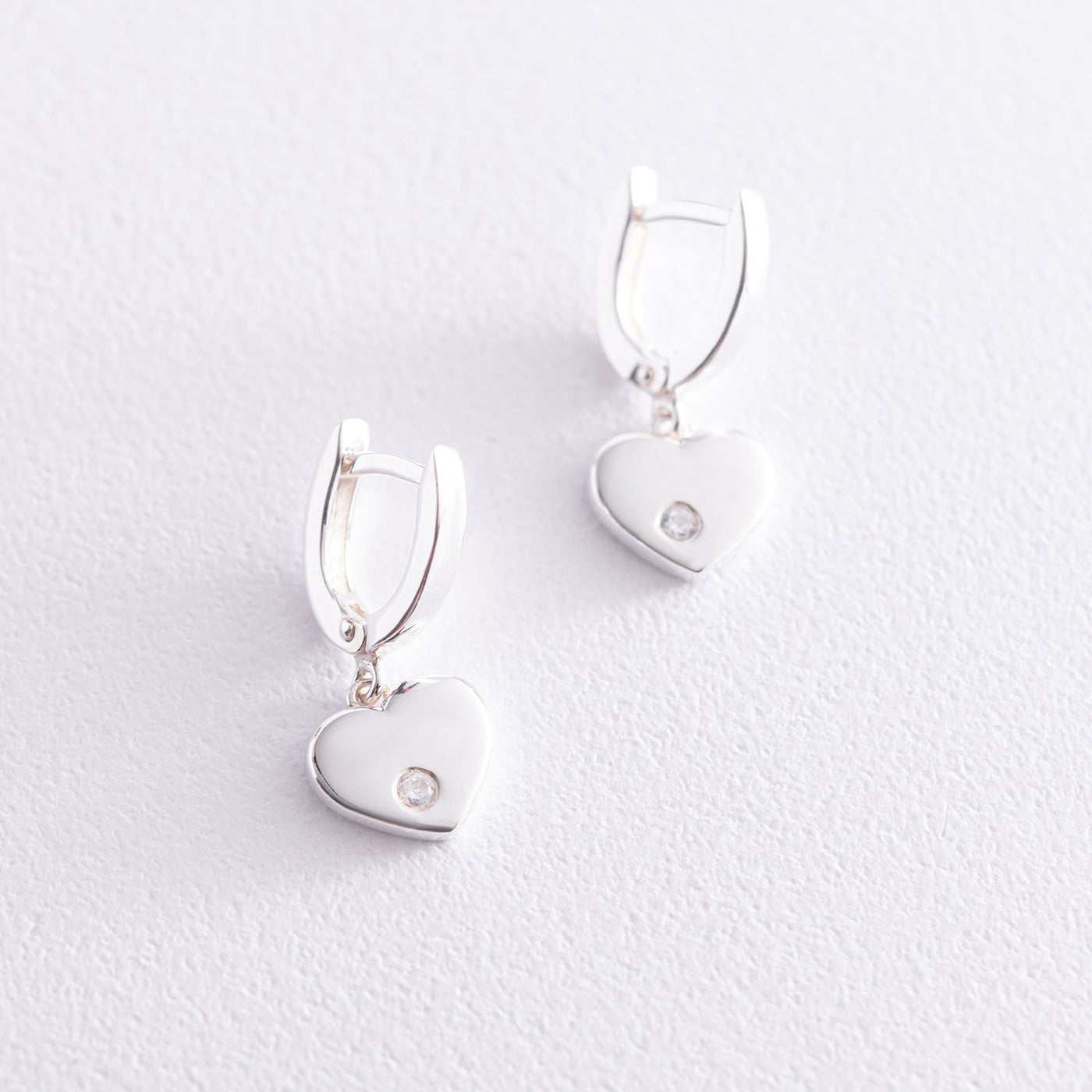 Silver Heart Earrings with cubic zirconia