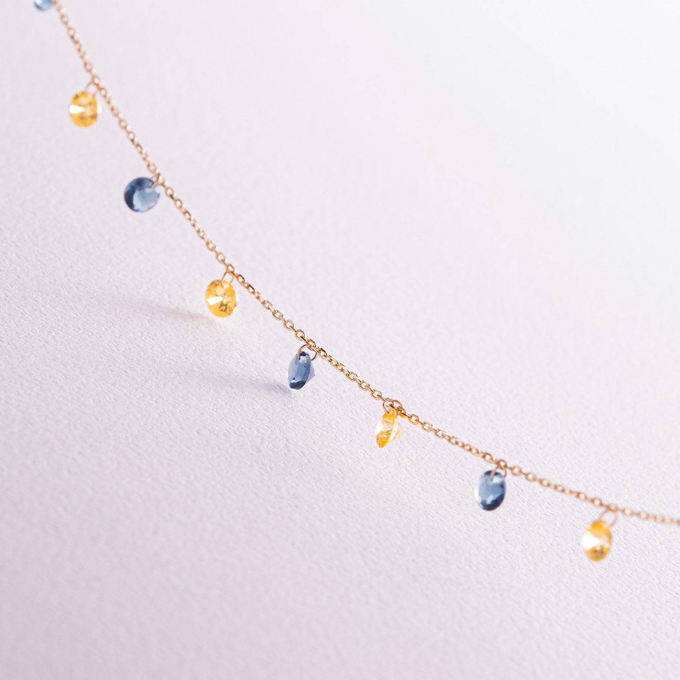 Gold Necklace "Ukrainian" (blue and yellow cubic zirconia)