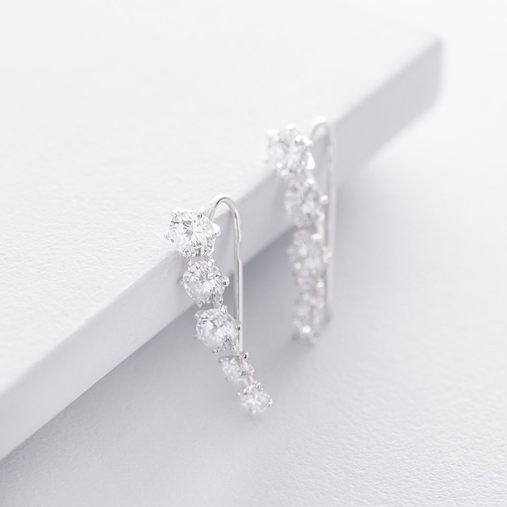 Silver climber earrings with cubic zirconia