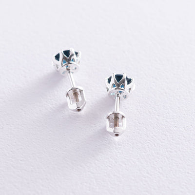 Silver stud earrings  (synthetic London topaz)