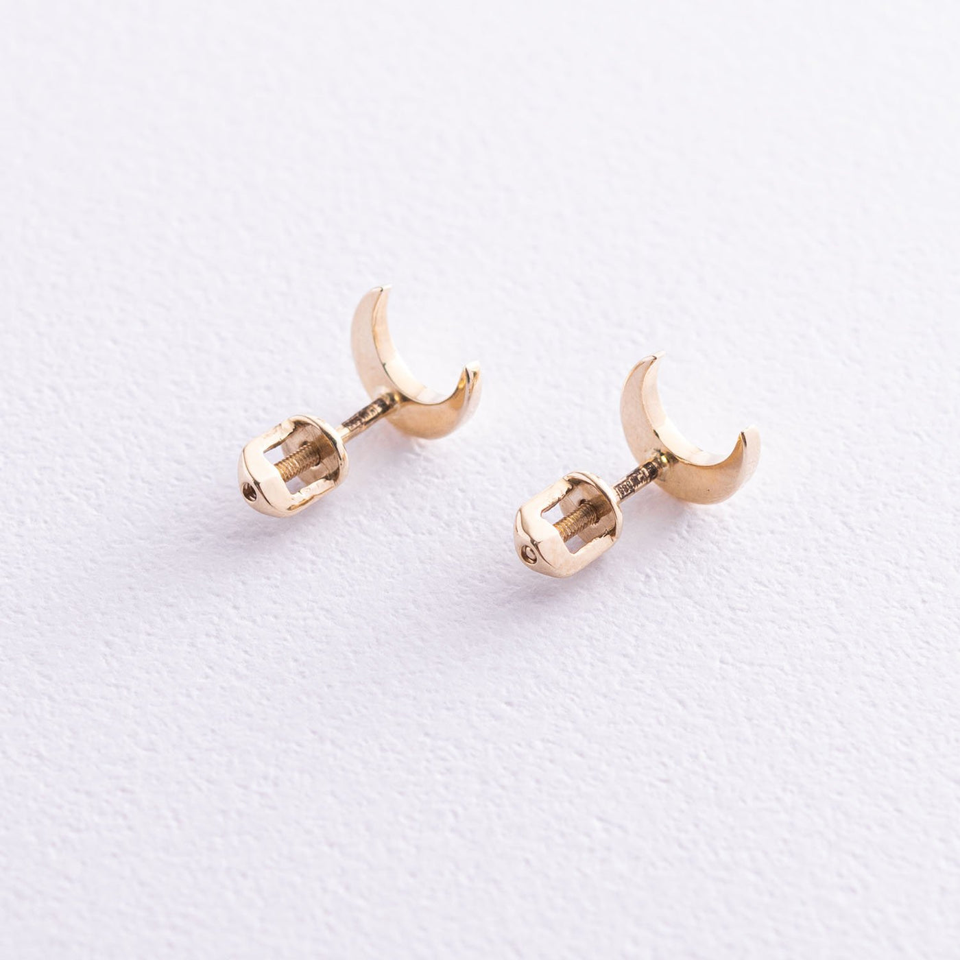 Yellow Gold Moon Stud Earrings