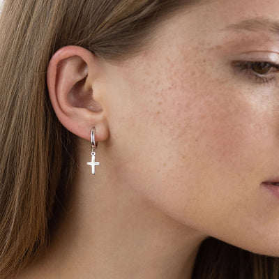 White gold cross earrings