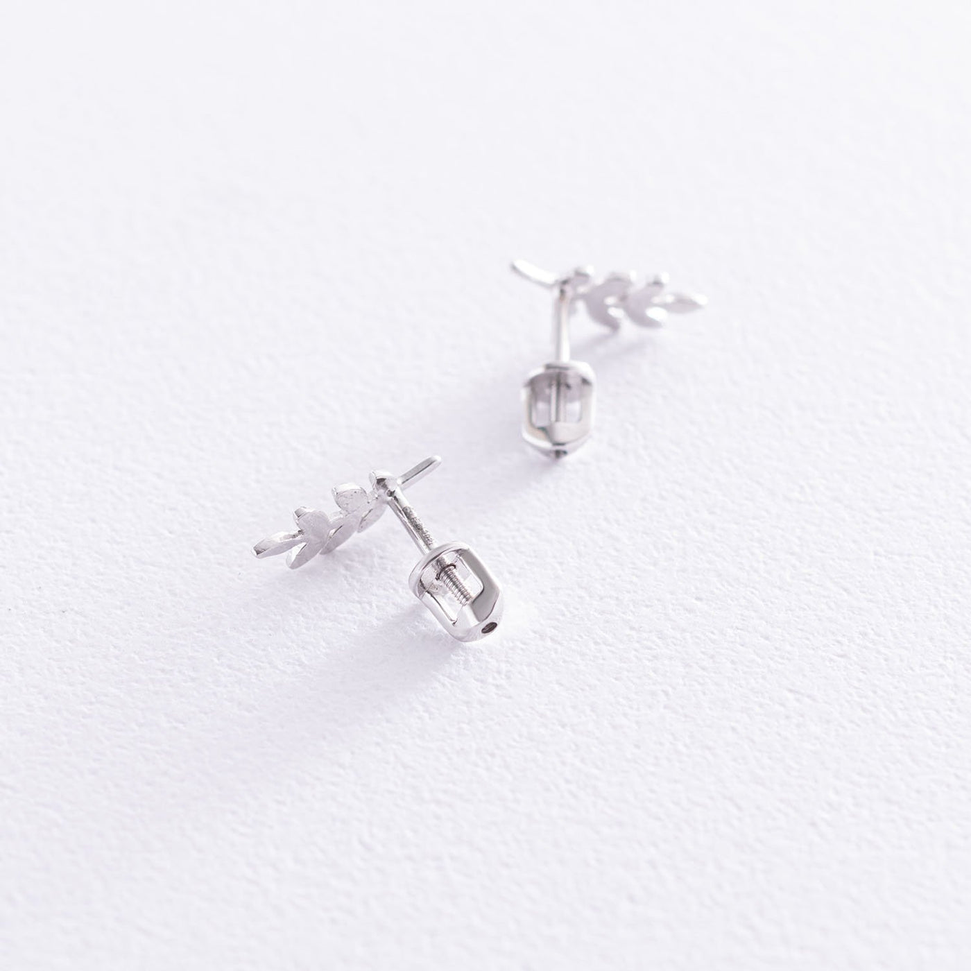 White Gold Leaves Stud Earrings