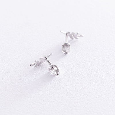 White Gold Leaves Stud Earrings