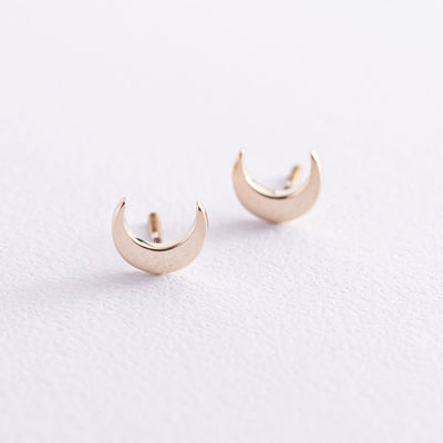 Yellow Gold Moon Stud Earrings