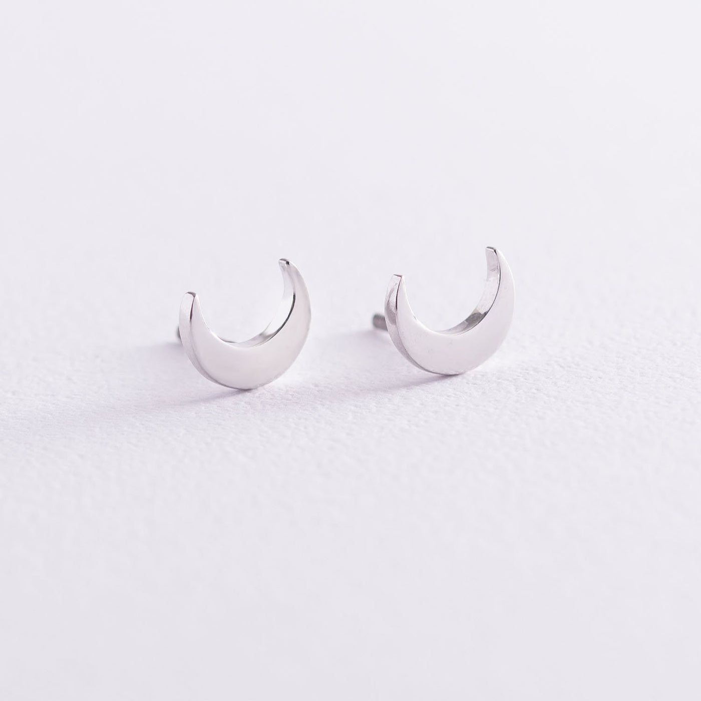 White gold moon stud earrings