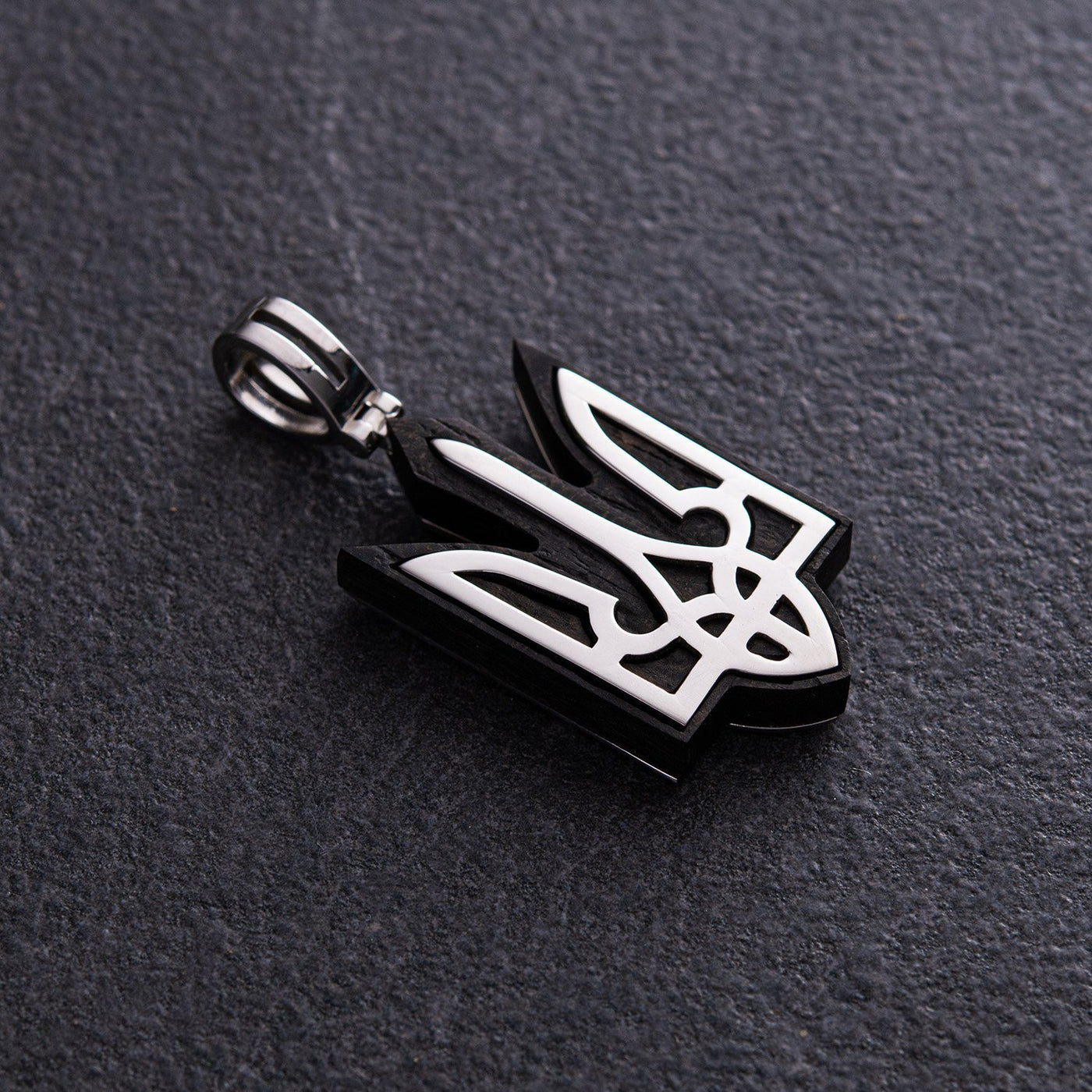 Silver pendant "Coat of arms of Ukraine - Trident" with ebony wood