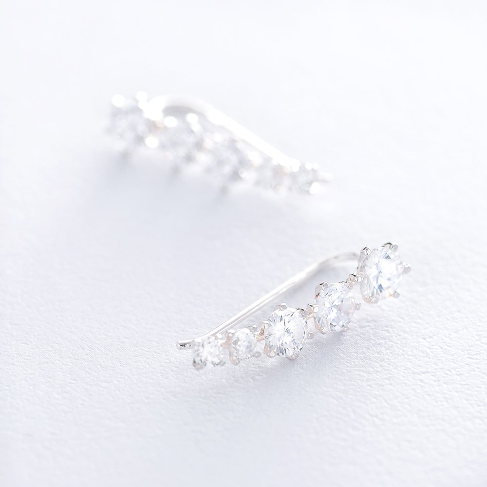 Silver climber earrings with cubic zirconia