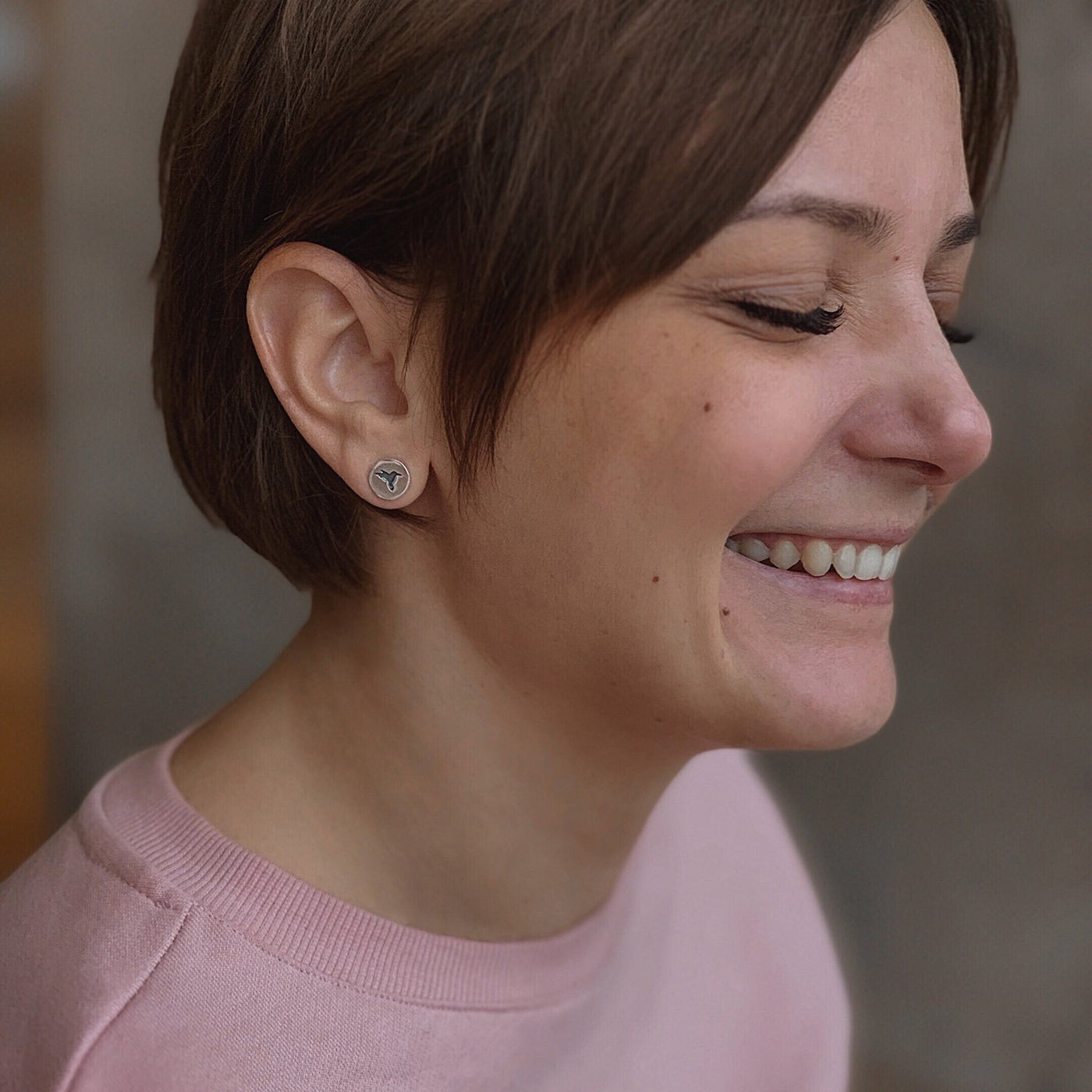 Silver stud hummingbird earrings