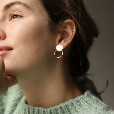 Silver stud circle earrings